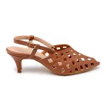 Sandalia Scarpin Salto Baixo Slingback Bico Fino 6033 Napa Caramelo- Margarida