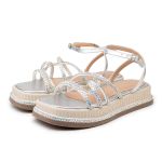 Sandália Feminina Papete Flatform Prata Strass 23412