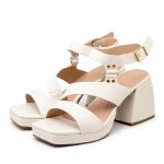 Sandália Feminina Meia Pata Salto Grosso 195009 Off white