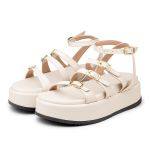 Sandália Flatform Feminina Napa Off White Tiras com Fivelas 5302- Bromélia