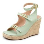 Sandalia Feminina Anabela Plataforma Com Salto Em Juta 190000 Verde Mint