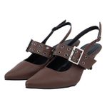 Sapato Social Scarpin Feminino Salto Baixo Napa Cacau 6022