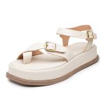 Sandália Flatform Feminina Papete Tiras Fivela 23410 Off White- Jasmim