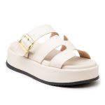 Sandália Feminina Papete Flatform Tira com Fivela 5301 Off White- Violeta