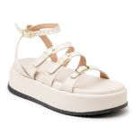 Sandália Flatform Feminina Napa Off White Tiras com Fivelas 5302- Bromélia