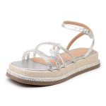 Sandália Feminina Papete Flatform Prata Strass 23412