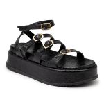 Sandália Papete Flatform Napa Essense Preto Tiras Fivelas 5302