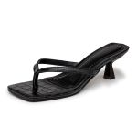 Tamanco Feminino Dedo Salto Kitten Heels 5410 Croco Preto