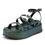 Sandália Papete Flatform Croco Electra Army Tiras com Fivelas 5302- Bromélia