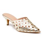 Tamanco Mule Feminino Bico Fino Salto Baixo 6034 Ouro Light