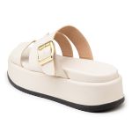 Sandália Feminina Papete Flatform Tira com Fivela 5301 Off White- Violeta