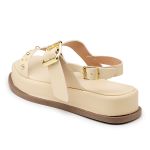 Sandália Feminina Flatform Papete Tiras Fivela 23420 Gergelim