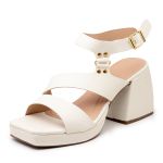 Sandália Feminina Meia Pata Salto Grosso 195009 Off white