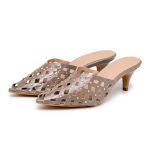 Tamanco Mule Feminino Bico Fino Salto Baixo 6034 Taupe