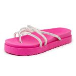 Sandália Papete Feminina Com Sola Alta e Tiras De Strass 199067 Pink