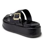 Sandália Feminina Papete Flatform Tira Com Fivela 5301 Croco Preto - Violeta
