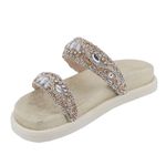 Papete Flat Feminina Em Napa Com Pedraria Nude 199049