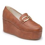 Sapato Social Feminino Salto Plataforma Mocassim Argolas Dourado 170500 Caramelo