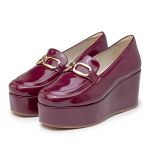 Sapato Social Feminino Salto Plataforma Mocassim Detalhe Em Dourado 170500 Marsala