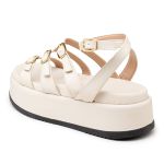 Sandália Flatform Feminina Napa Off White Tiras Com Fivelas 5302- Bromélia