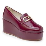 Sapato Social Feminino Salto Plataforma Mocassim Detalhe Em Dourado 170500 Marsala