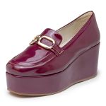 Sapato Social Feminino Salto Plataforma Mocassim Detalhe Em Dourado 170500 Marsala