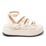 Sandália Flatform Feminina Napa Off White Tiras com Fivelas 5302- Bromélia