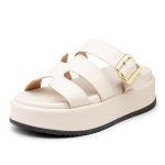 Sandália Feminina Papete Flatform Tira com Fivela 5301 Off White- Violeta