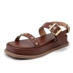 Sandália Feminina Flatform Papete Tiras Fivela 23420 Cacau