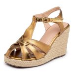 Sandalia Anabela Plataforma Salto Em Corda 190100 Floater Bronze - Rosa
