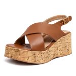 Sandália Feminino Anabela Plataforma Cortiça 5203 Caramelo