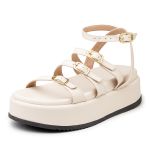 Sandália Flatform Feminina Napa Off White Tiras com Fivelas 5302- Bromélia