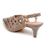 Sandalia Scarpin Salto Baixo Slingback Bico Fino 6033 Verniz Taupe- Margarida