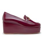 Sapato Social Feminino Salto Plataforma Mocassim Detalhe Em Dourado 170500 Marsala