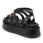 Sandália Papete Flatform Napa Essense Preto Tiras Fivelas 5302