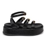 Sandália Papete Flatform Napa Essense Preto Tiras Fivelas 5302