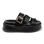 Sandália Feminina Papete Flatform Tira Com Fivela 5301 Croco Preto - Violeta