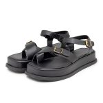 Sandália Flatform Feminina Papete Tiras Fivela 23410 Preta- Jasmim