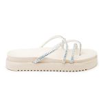Sandália Papete Feminina Com Sola Alta e Tiras De Strass 199067 Off White