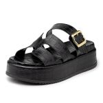 Sandália Feminina Papete Flatform Tira Com Fivela 5301 Croco Preto - Violeta