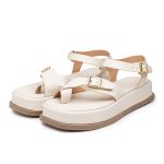 Sandália Flatform Feminina Papete Tiras Fivela 23410 Off White- Jasmim