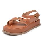 Sandália Flatform Feminina Papete Tiras Fivela 23410 Caramelo - Jasmim