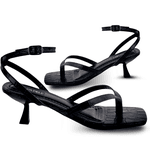 Sandáilia Feminina De Dedo Salto Baixo Fino 5412 Croco Preto