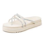 Sandália Papete Feminina Com Sola Alta e Tiras De Strass 199067 Off White