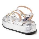 Sandália Papete Flatform Napa Essense Prata Tiras Fivelas 5302- Bromélia