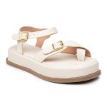 Sandália Flatform Feminina Papete Tiras Fivela 23410 Off White- Jasmim