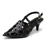 Sandalia Scarpin Salto Baixo Slingback Bico Fino 6033 Verniz Preto- Margarida