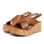 Sandália Feminino Anabela Plataforma Cortiça 5203 Caramelo