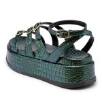 Sandália Papete Flatform Croco Electra Army Tiras com Fivelas 5302- Bromélia