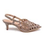 Sandalia Scarpin Salto Baixo Slingback Bico Fino 6033 Verniz Taupe- Margarida